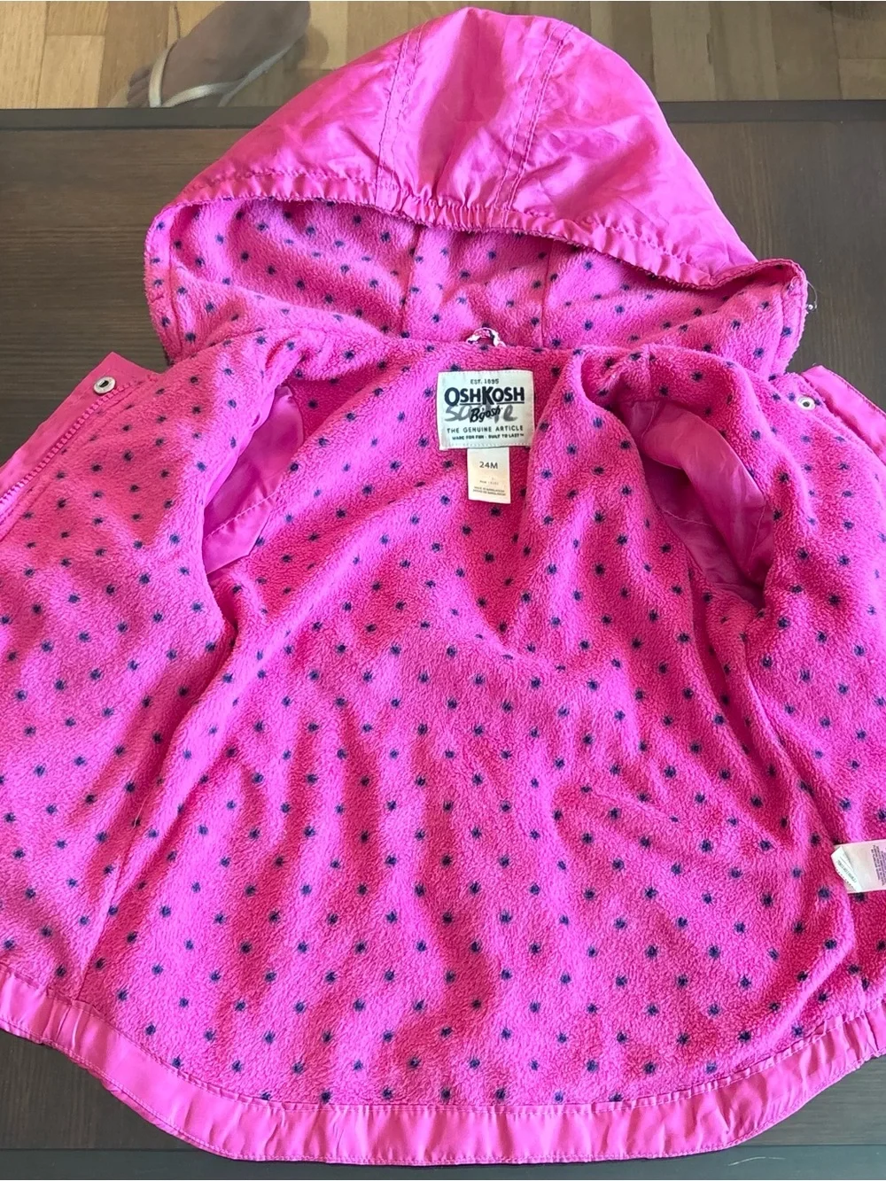 OshKosh B'gosh Girls' Pink Hooded Parka Jacket size 24M